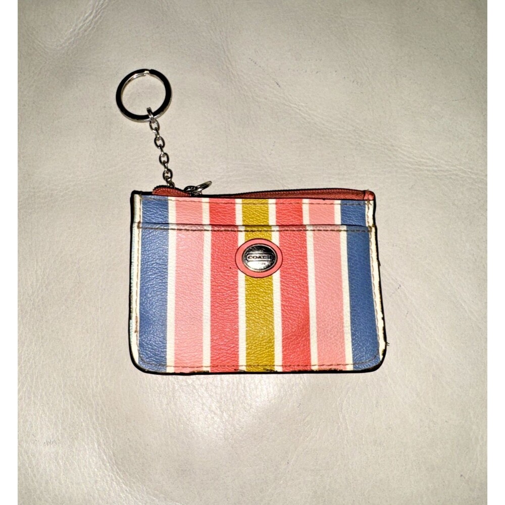 Coach Key Chain Wallet Card Stripes Payton Coated Canvas Multicolor